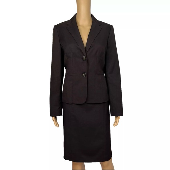 KASPER 2PC Chocolate Polyester Lined Career Skirt Suit Size 4 Business Casual